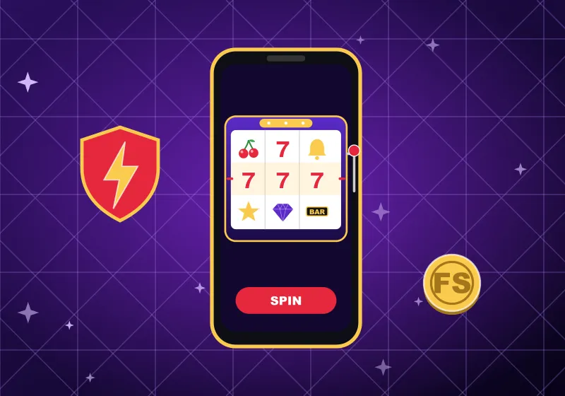Phone with pokies reels, a SPIN button and the Vegas Hero shield Phone with pokies reels, a SPIN button and the Vegas Hero shield